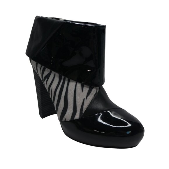 Matt Bernson Special Project Triad Zebra Patent Leather Foldover Heeled Boots - Picture 1 of 13